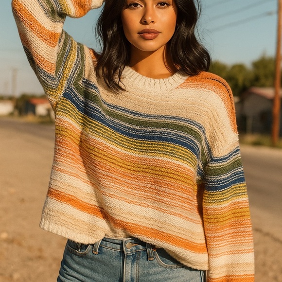 Roxy Multicolor Striped Pullover Knit Sweater - Picture 1 of 8